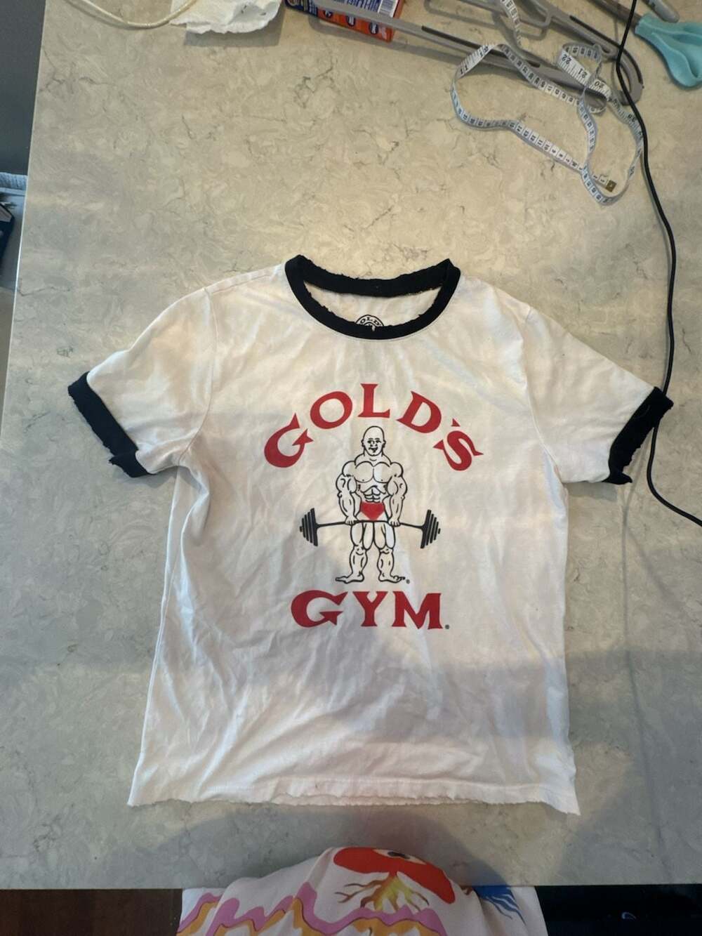 Gold's Gym Classic Joe Graphic Ringer T-Shirt Sm/Med
